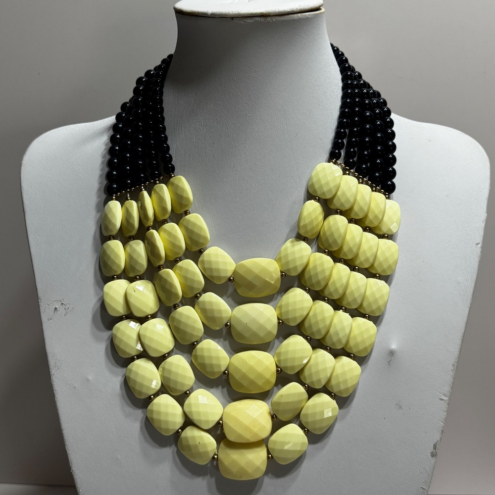 DaVinci Cream Navy Blue Multi Strand Statement Bib Necklace Earring Set Gold 24"
